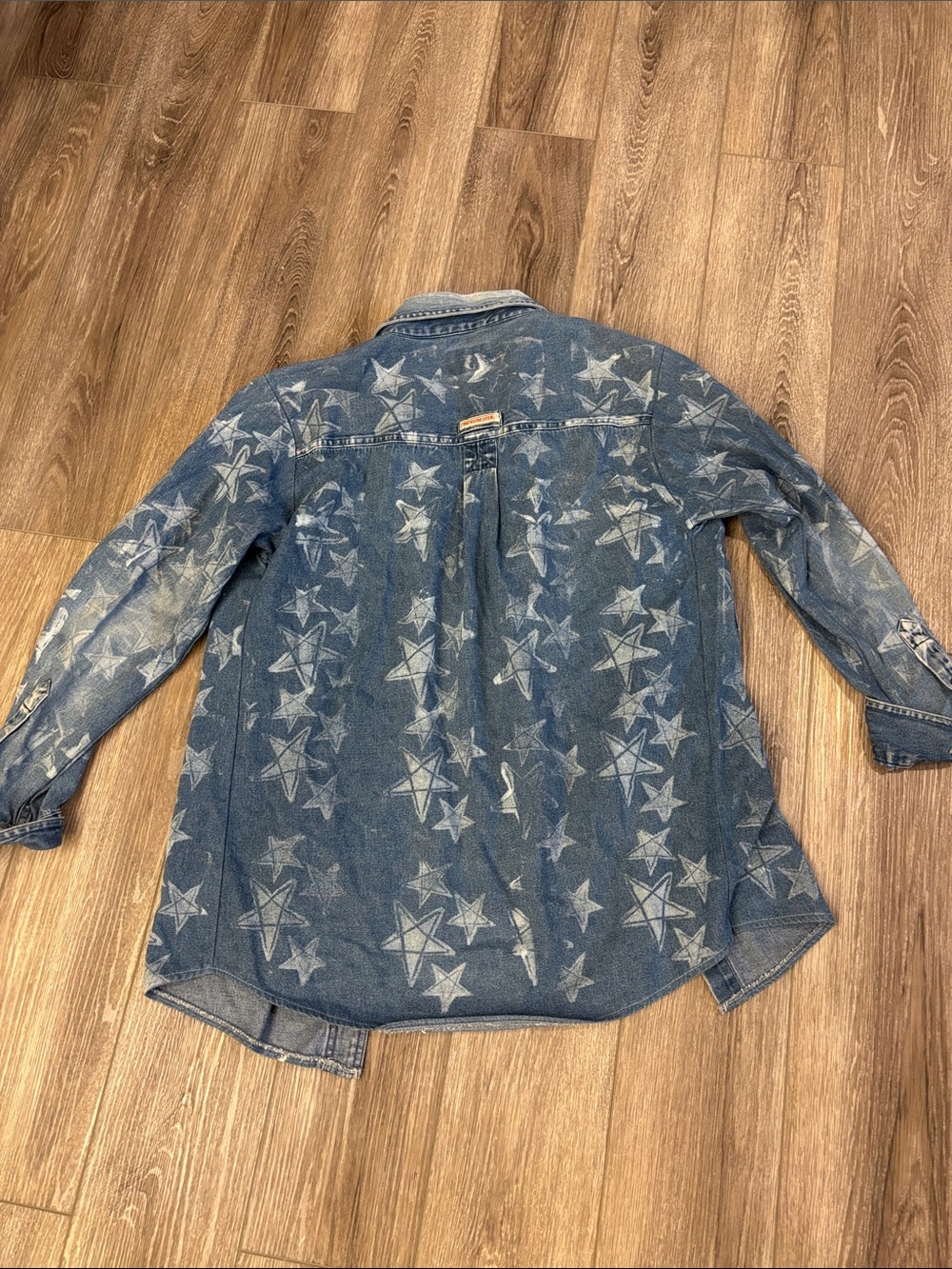 Denim Star Print Button-Down Shirt - Blue